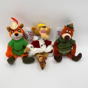 Disney Store Robin Hood 8" Plush Set Robin Hood Little John Prince John Bean Bag